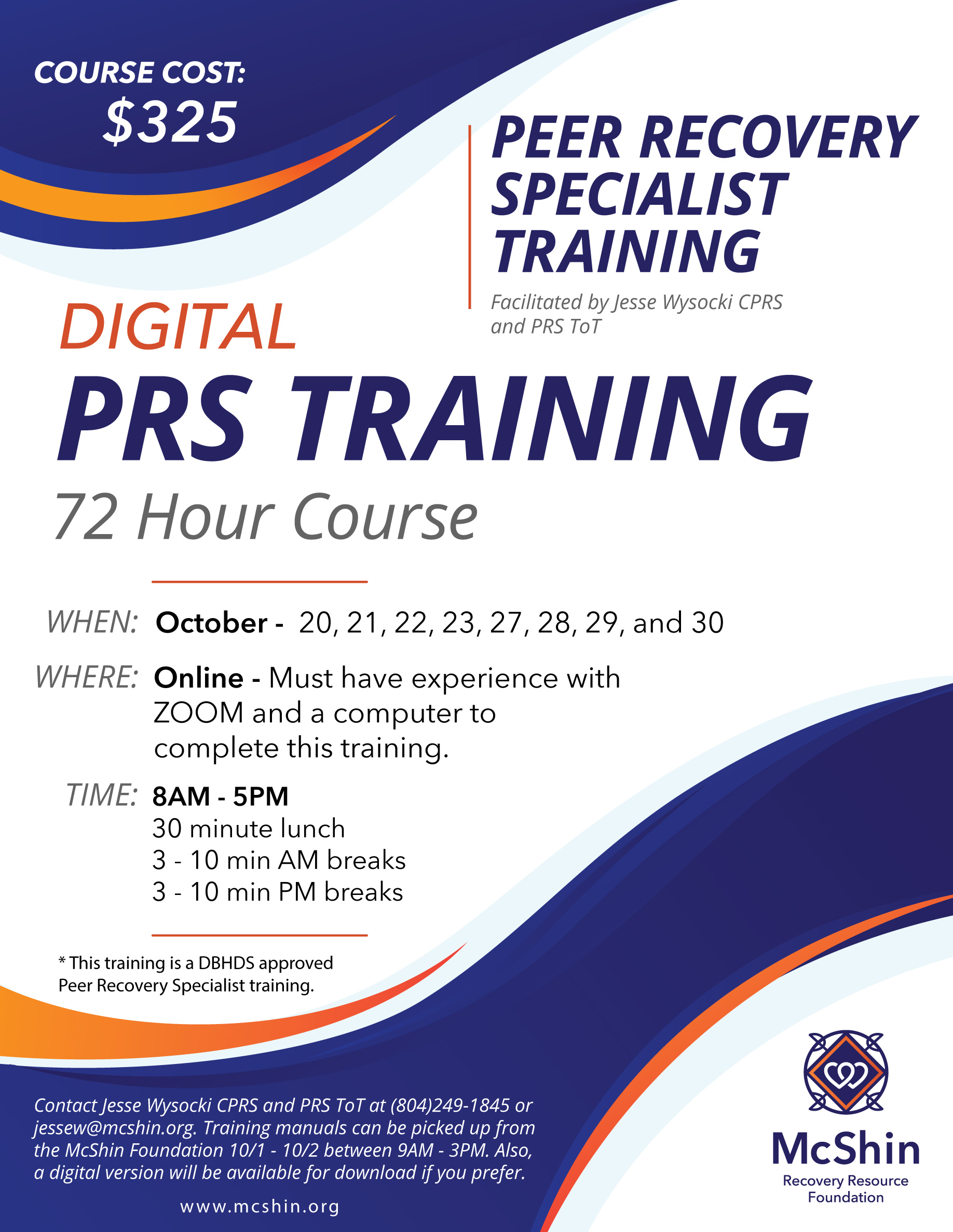 blue and white flyer for PRS training
