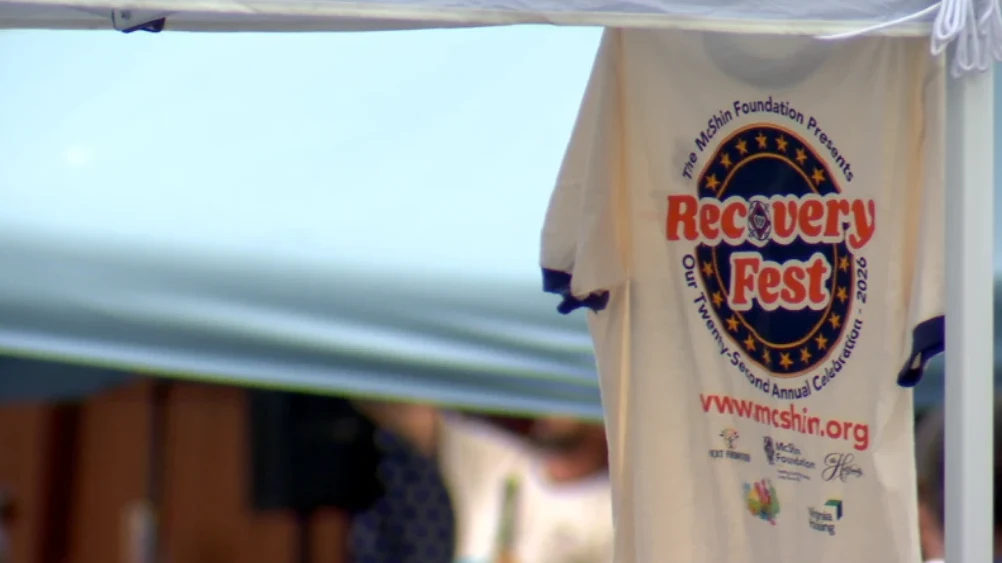 A Recovery Fest T-shirt on display at the 22nd annual McShin Recovery Fest